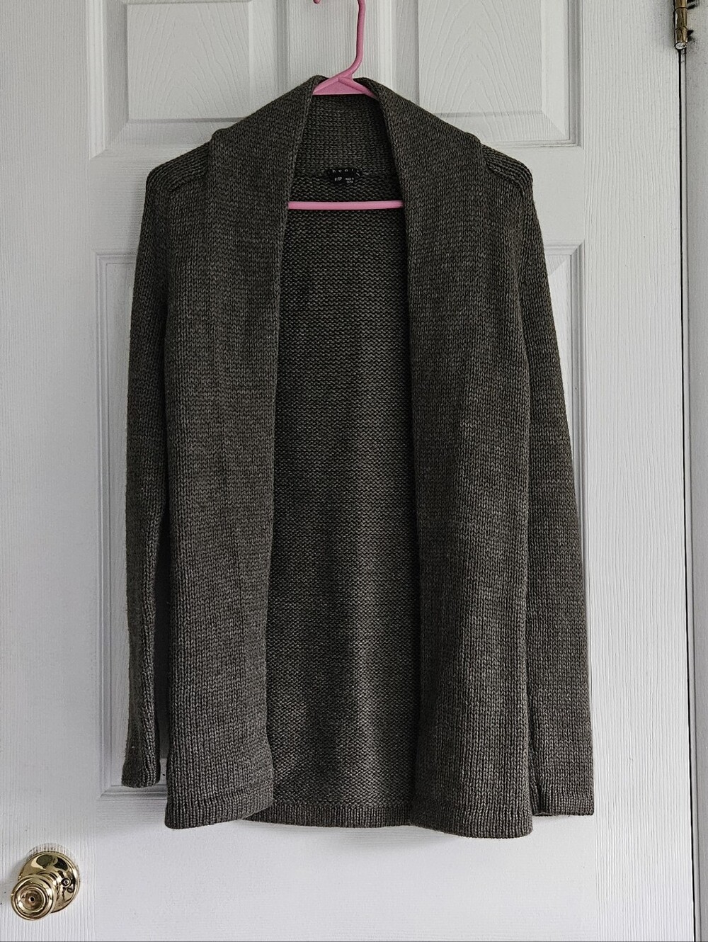 Theory Classic Open-Front Shawl Collar Sweater Cardigan - Green Gray